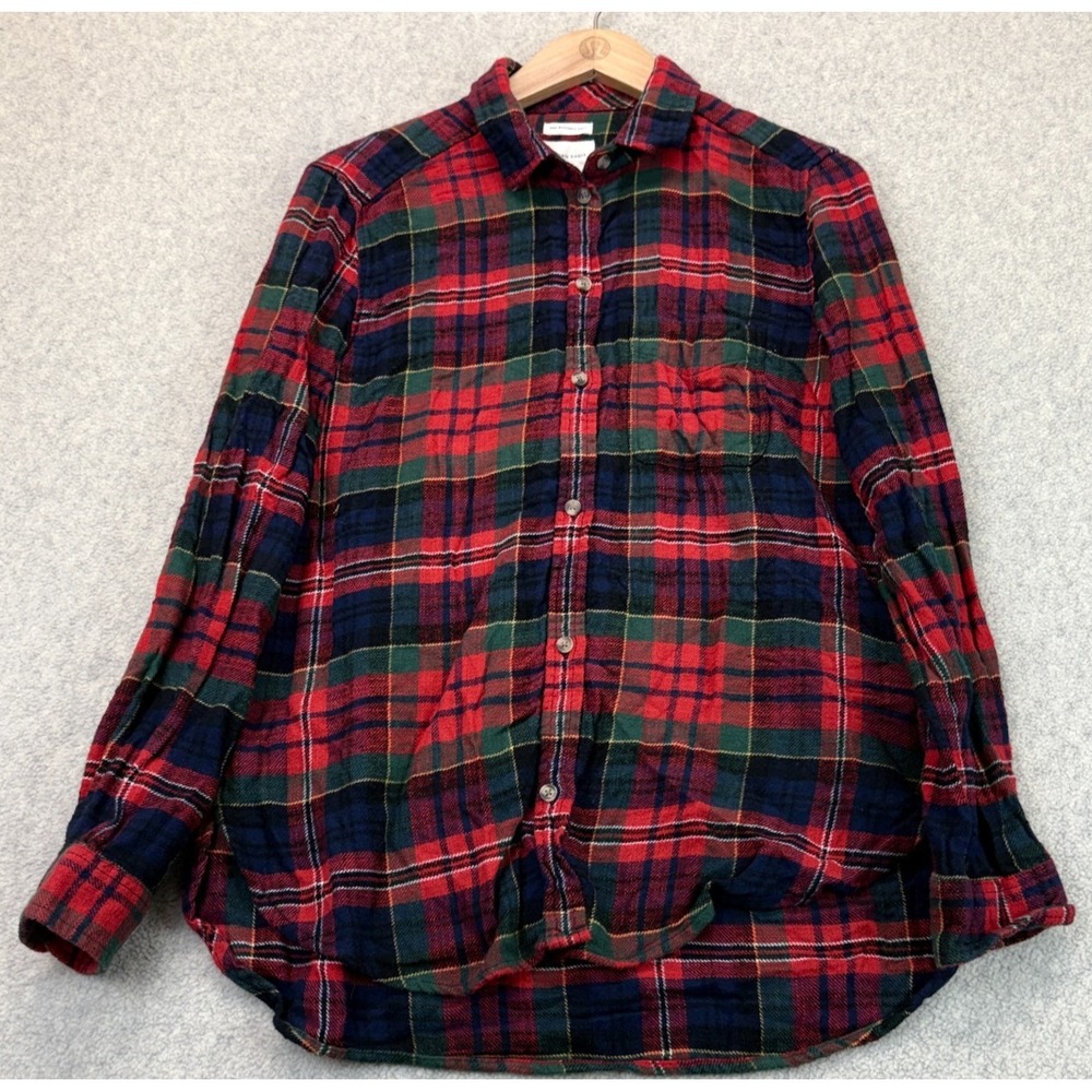 American Eagle Womens Ahh-Mazingly Soft Flannel Shirt Red Plaid Boyfriend-Fit M